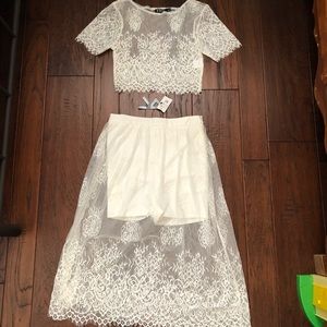 Crop top and midi skirt lace set.